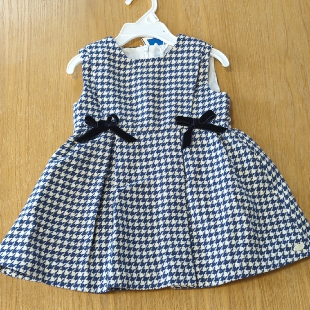 Tartine et Chocolat Black and White A-line Crew Neck Dress